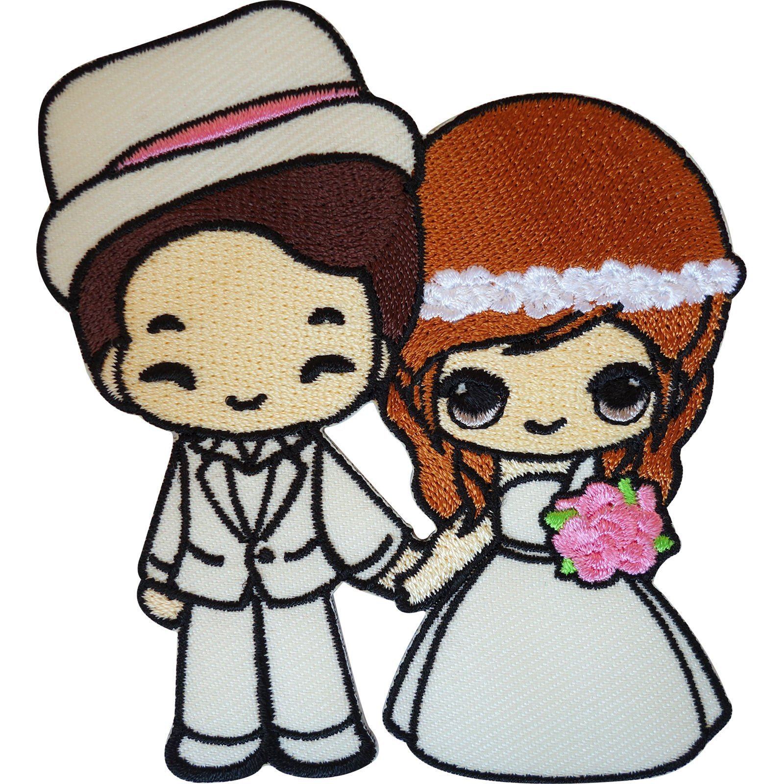 Embroidered Iron On Wedding Patch Sew On Badge Bride in Dress Groom in