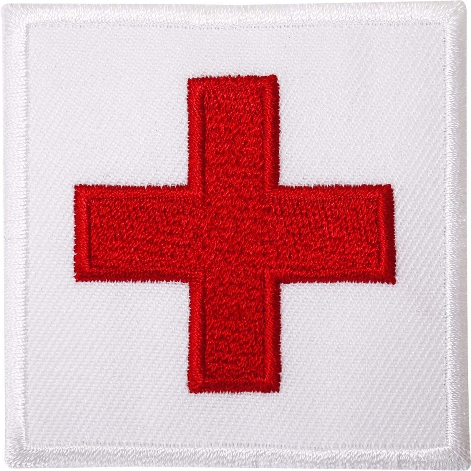 First Aid Cross Iron / Sew On Patch White Embroidered Badge for Doctors Coat Bag