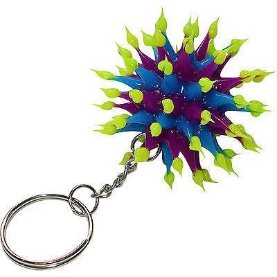 Fun Bright Spiky Neon Ball Keyring Rubber Silicone Keychain Key Chain Fob Toy