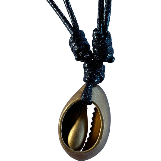 Gold Colour Shell Pendant Necklace Black Cord Chain Mens Womens Beach Jewellery