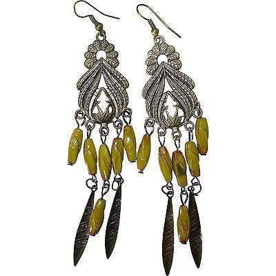 Green Bronze Beads Dangle Drop Hook Earrings Womens Kids Girls Ladies Jewellery
