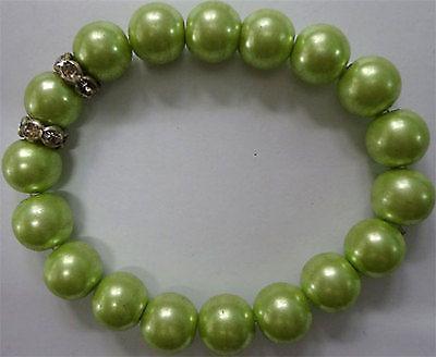 Green Faux Pearl Bracelet Wristband Bangle Womens Ladies Childs Girls Jewellery Green Faux Pearl Bracelet Wristband Bangle Womens Ladies Childs Girls Jewellery