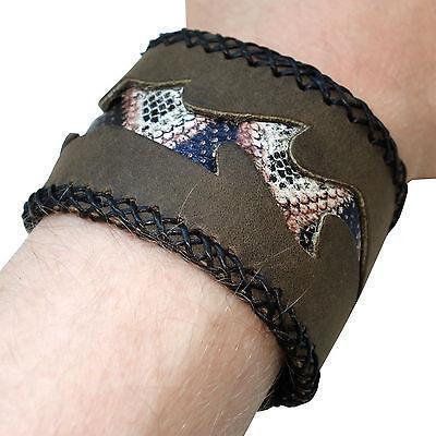 Green Leather Mock Snake Skin Bracelet Wristband Bangle Mens Womens Jewellery Green Leather Mock Snake Skin Bracelet Wristband Bangle Mens Womens Jewellery