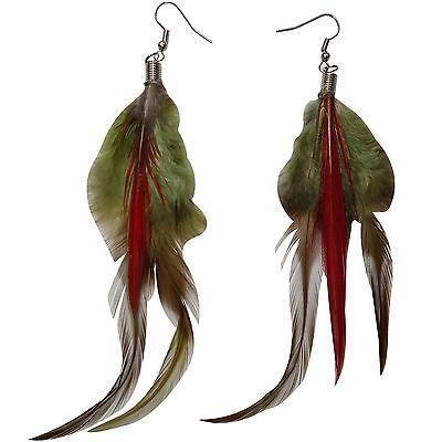 Green Red Feather Dangle Hook Earrings Womens Ladies Girls Kids Drop Earings Green Red Feather Dangle Hook Earrings Womens Ladies Girls Kids Drop Earings
