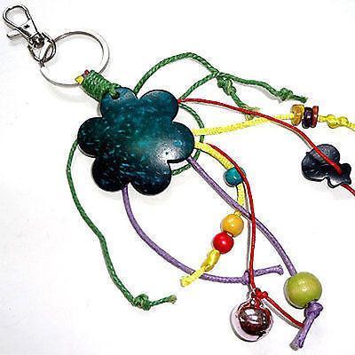 Handmade Wooden Turquoise Flower Beads Bells Keyring Keychain Key Fob Bag Charm Handmade Wooden Turquoise Flower Beads Bells Keyring Keychain Key Fob Bag Charm