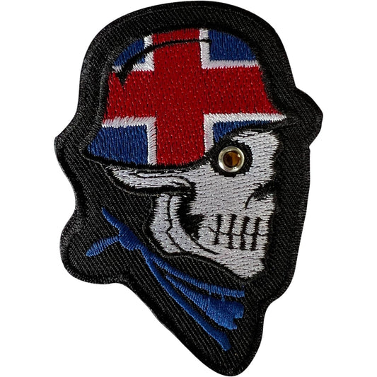 Helmet Skull Patch Iron Sew On Embroidered Badge UK England Iceland Flag Biker