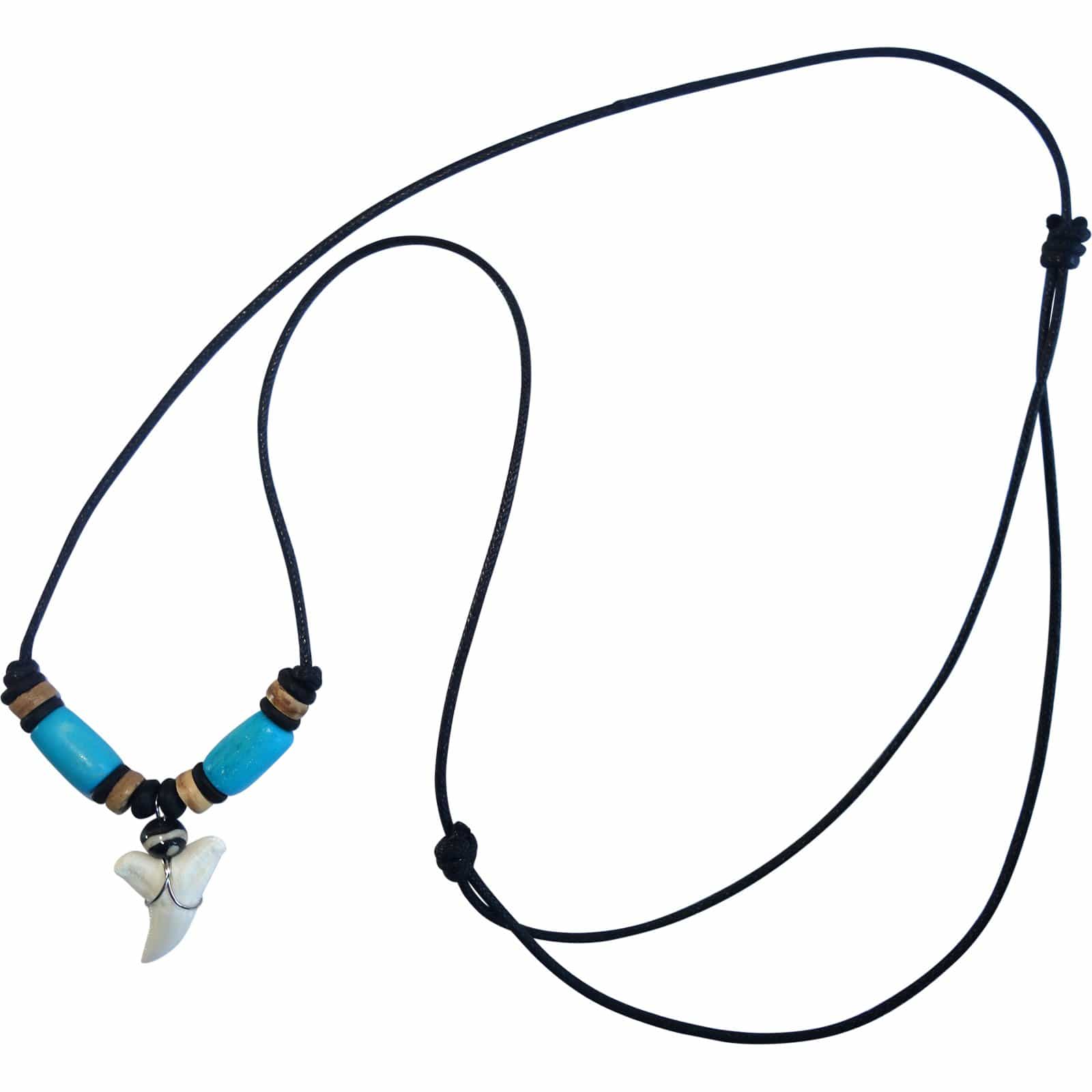 Shark Tooth Necklace Pendant Chain Mens Boys Girls Womens Wood Beads Jewellery