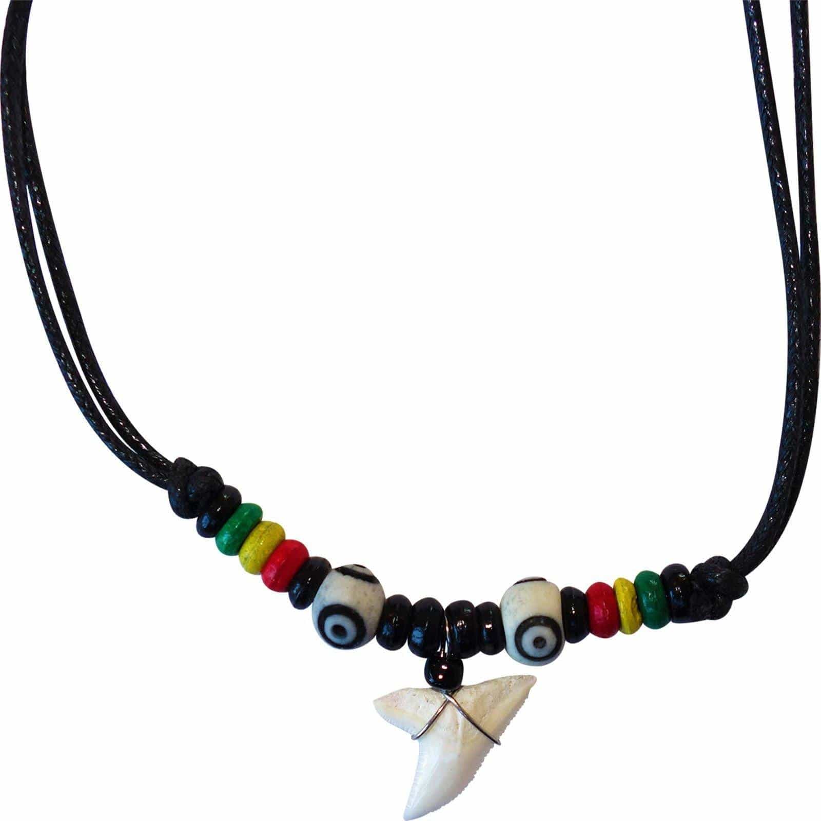 Shark Tooth Necklace Pendant Chain Mens Ladies Boys Girls Reggae Rasta Jewellery