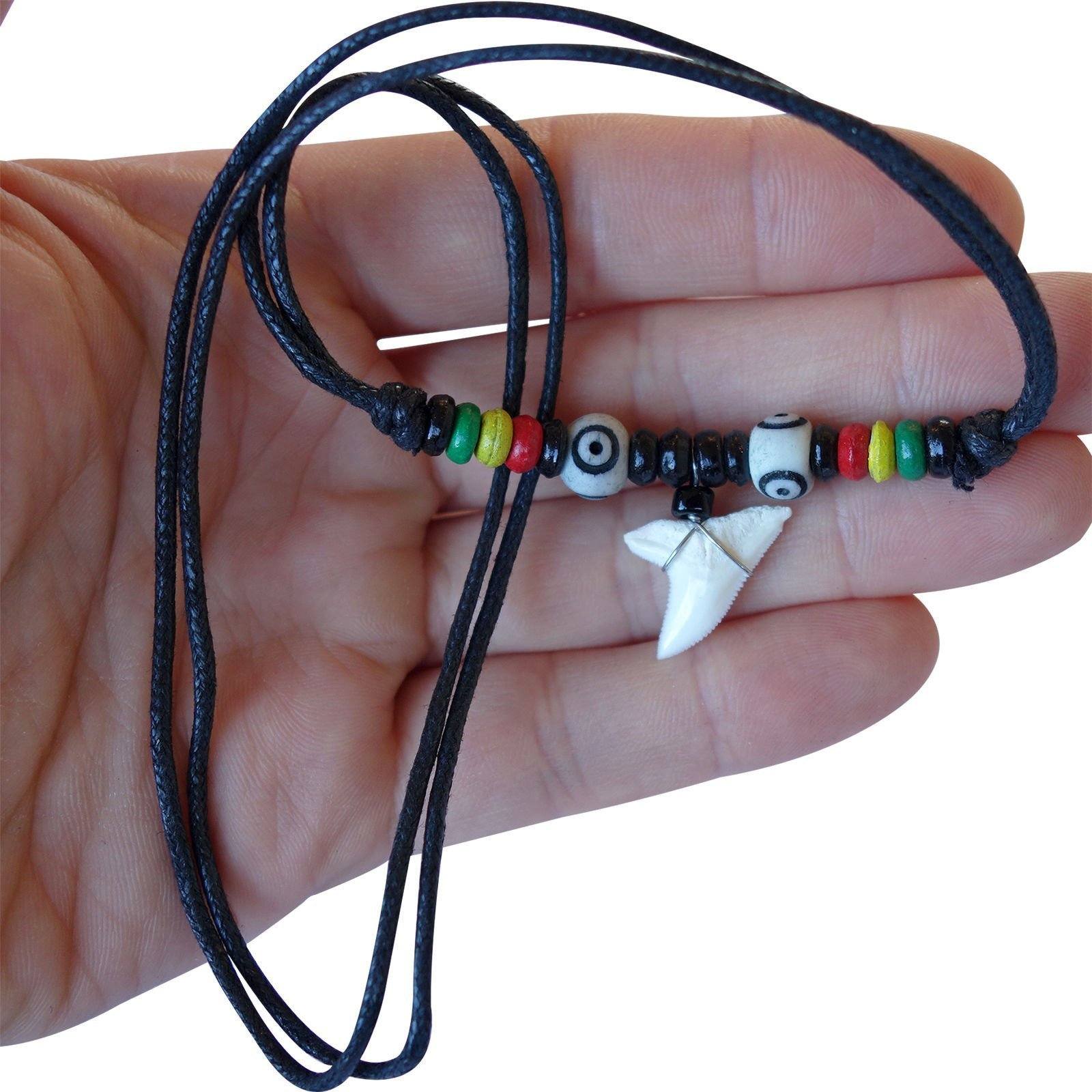 Shark Tooth Necklace Pendant Chain Mens Ladies Boys Girls Reggae Rasta Jewellery