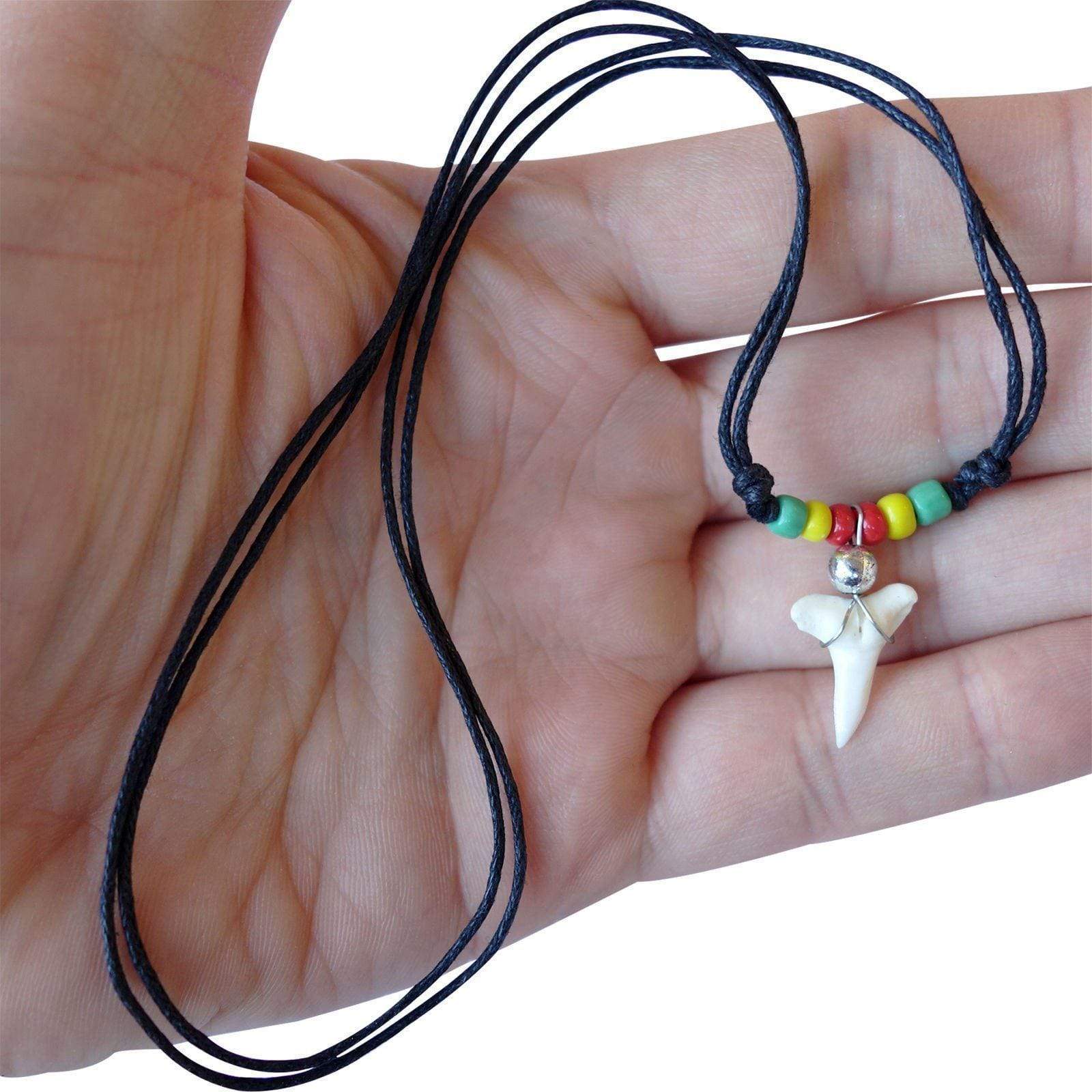 Shark Tooth Necklace Pendant Chain Mens Womens Boys Girls Reggae Rasta Jewellery