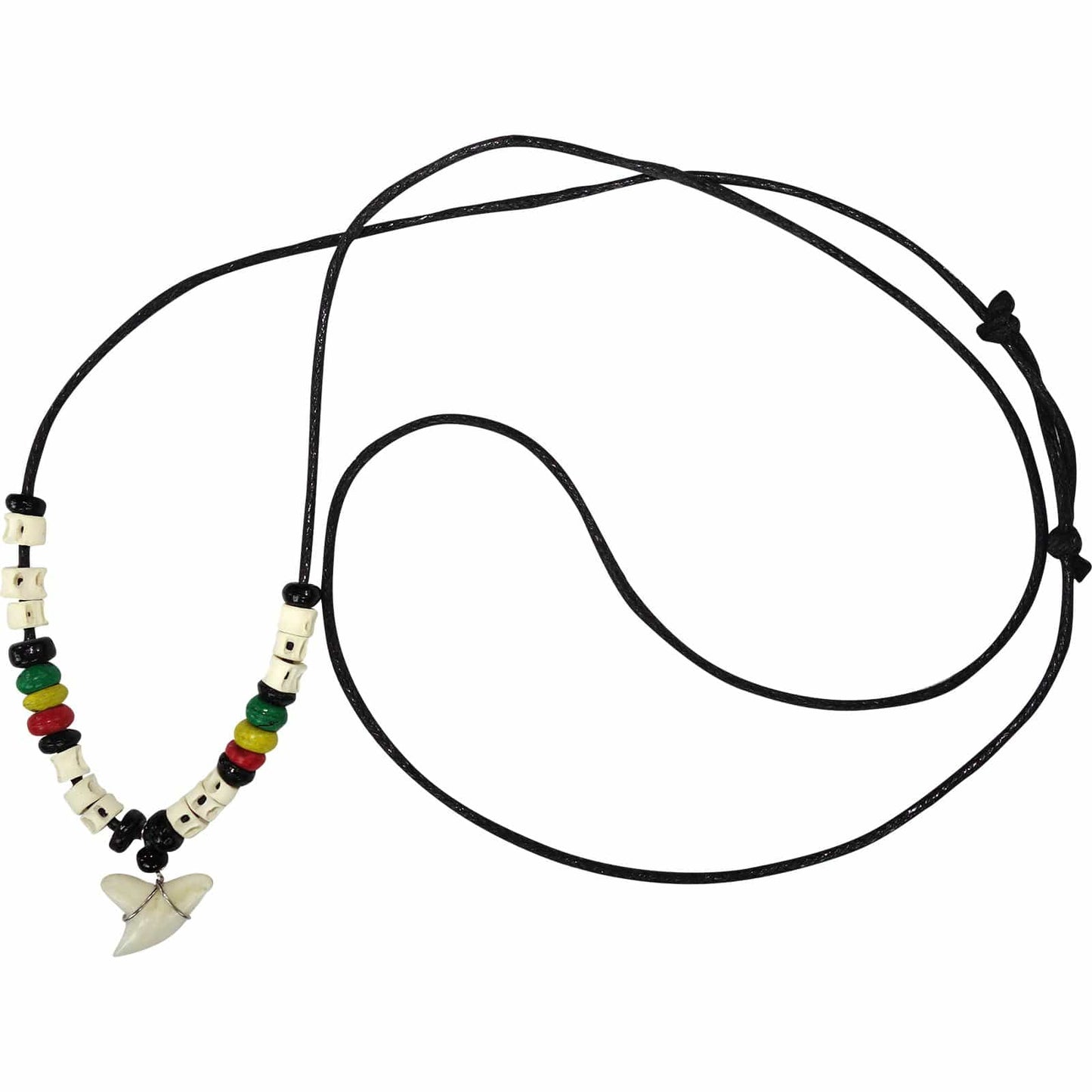 Imitation Resin Shark Tooth Pendant Black Cord Chain Rasta Beads Surfer Necklace Mens Jewellery