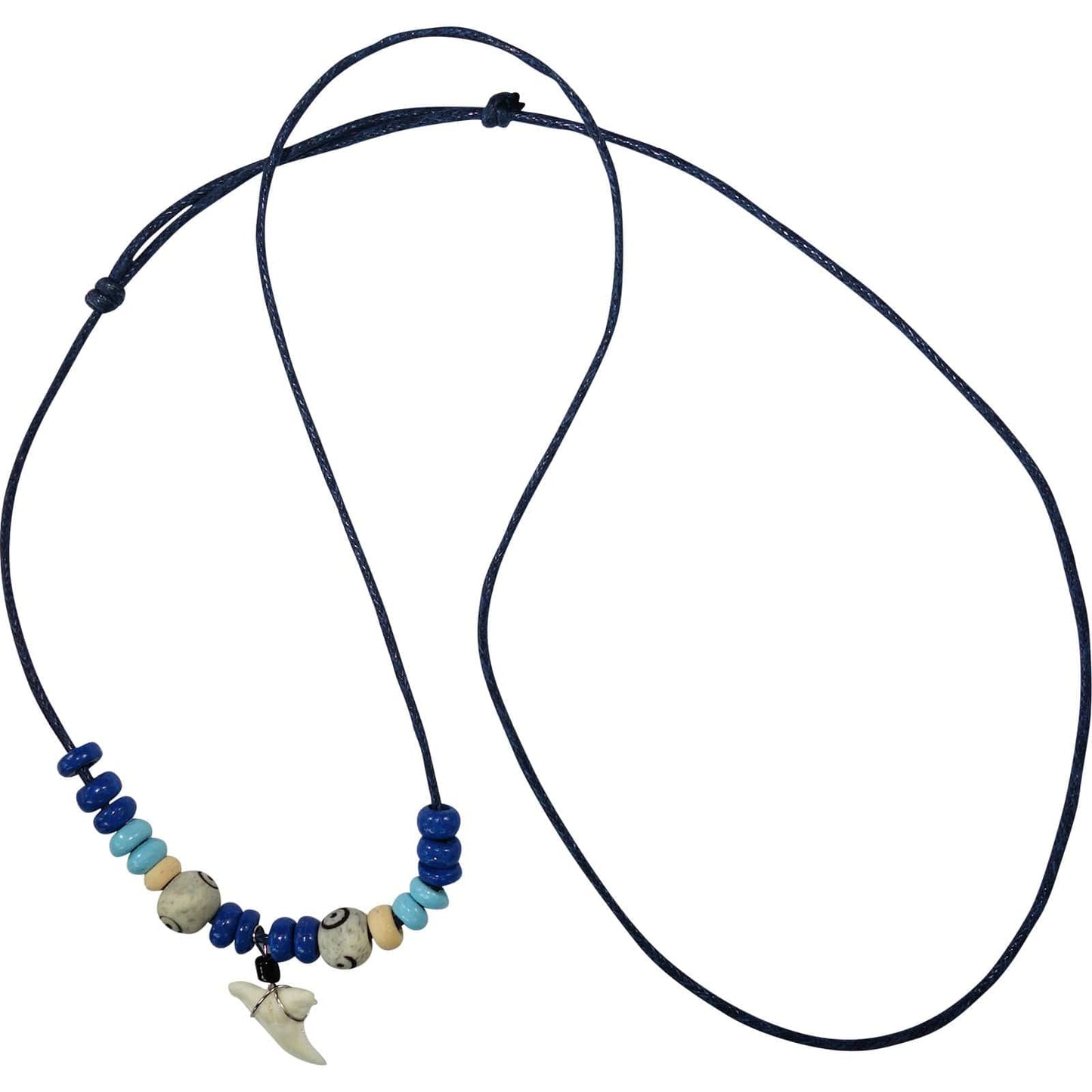 Imitation Resin Shark Tooth Pendant Blue Cord Chain Wood Beads Surf Necklace Men Women Jewellery