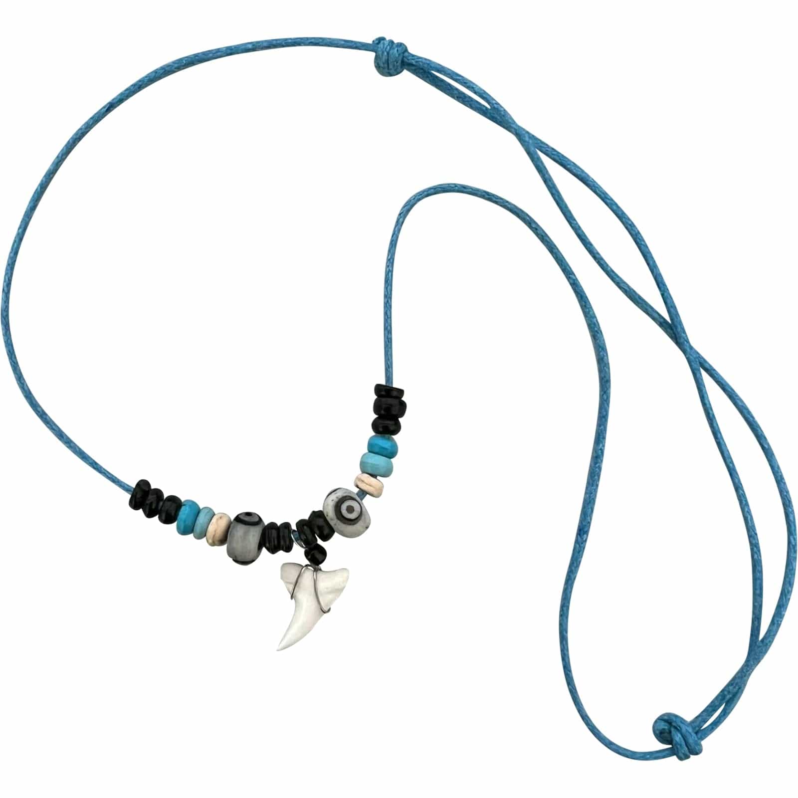 Imitation Resin Shark Tooth Pendant Blue Turquoise Cord Chain Wood Beads Surf Necklace Jewellery
