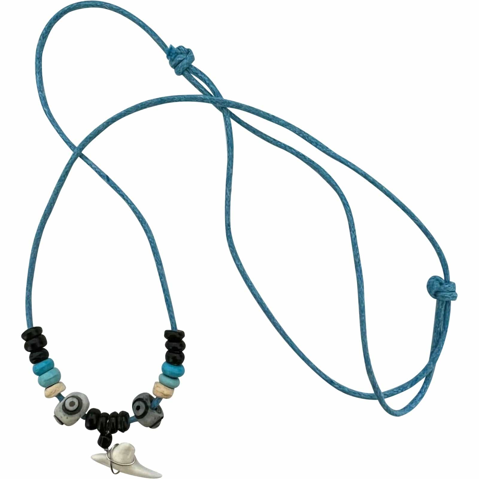 Imitation Resin Shark Tooth Pendant Blue Turquoise Cord Chain Wood Beads Surf Necklace Jewellery