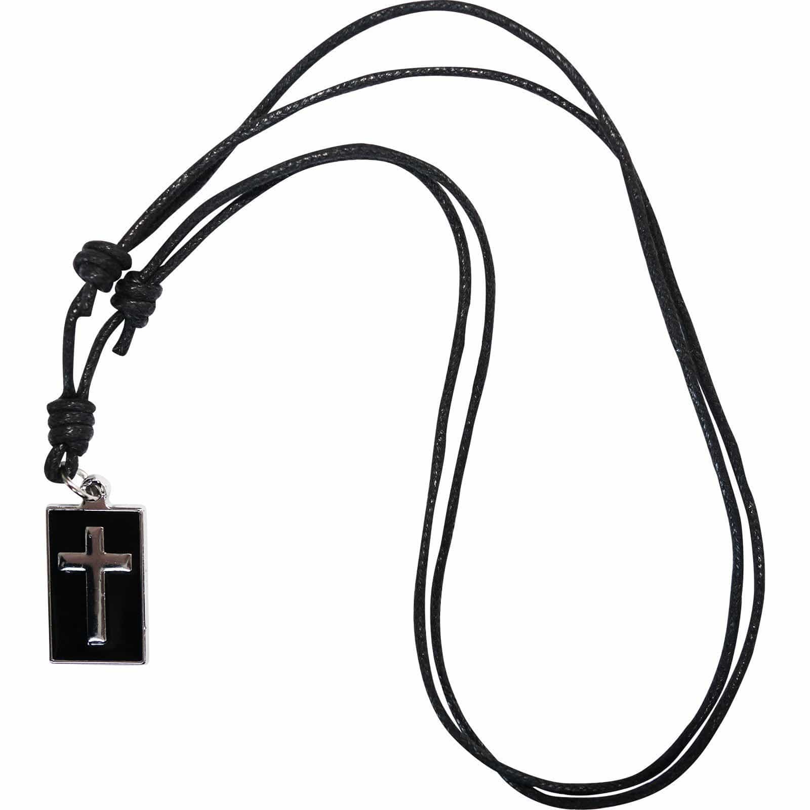 Jesus Cross Chain Pendant Black Cord Necklace Mens Womens Childrens Jewellery
