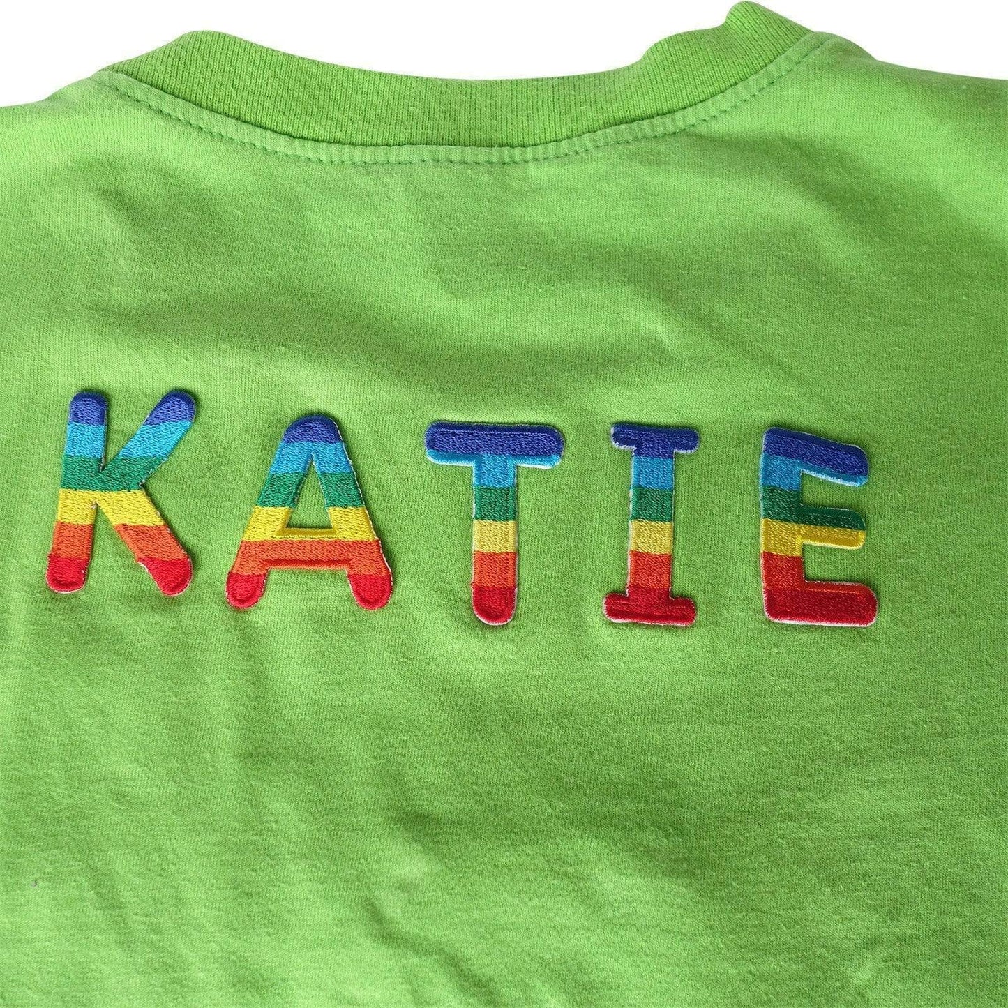 KATIE Name Patch Embroidered Rainbow Letters Tag Label Badge Iron Sew On Clothes