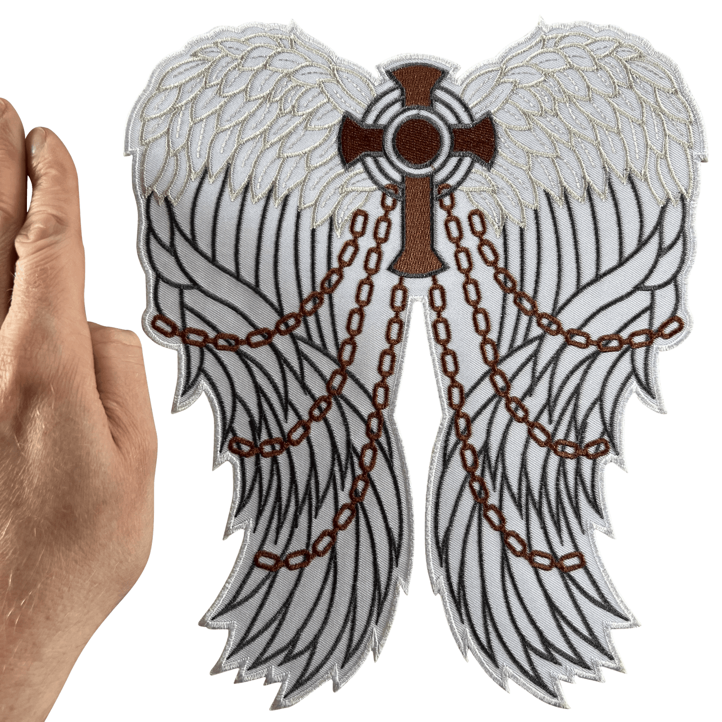 Large Angel Wings Cross Patch Iron Sew On T Shirt Jacket Big Embroidered Badge