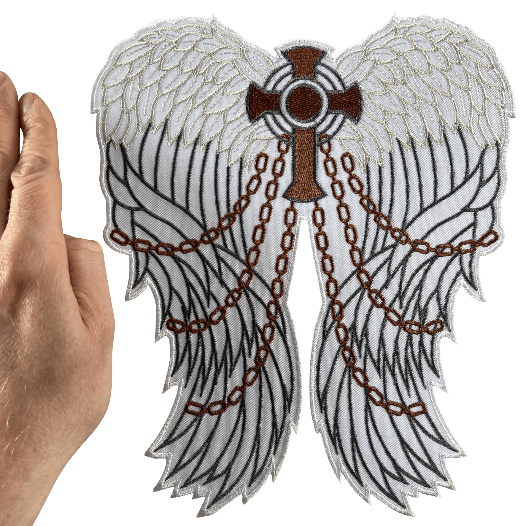 Large Angel Wings Cross Patch Iron Sew On T Shirt Jacket Big Embroidered Badge