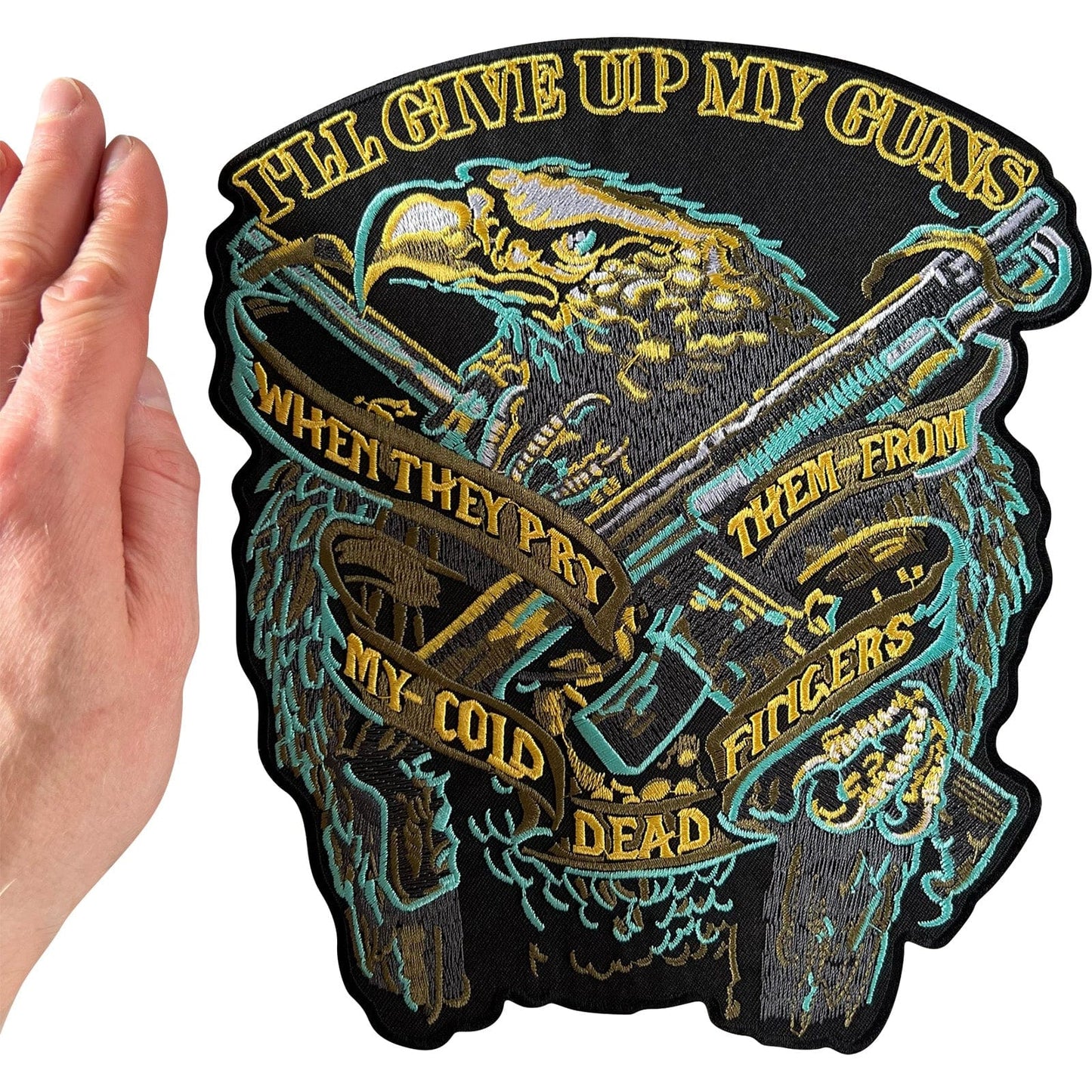 Large Eagle Gun Patch Iron Sew On Hunting Biker Jacket Bag Big Embroidered Badge