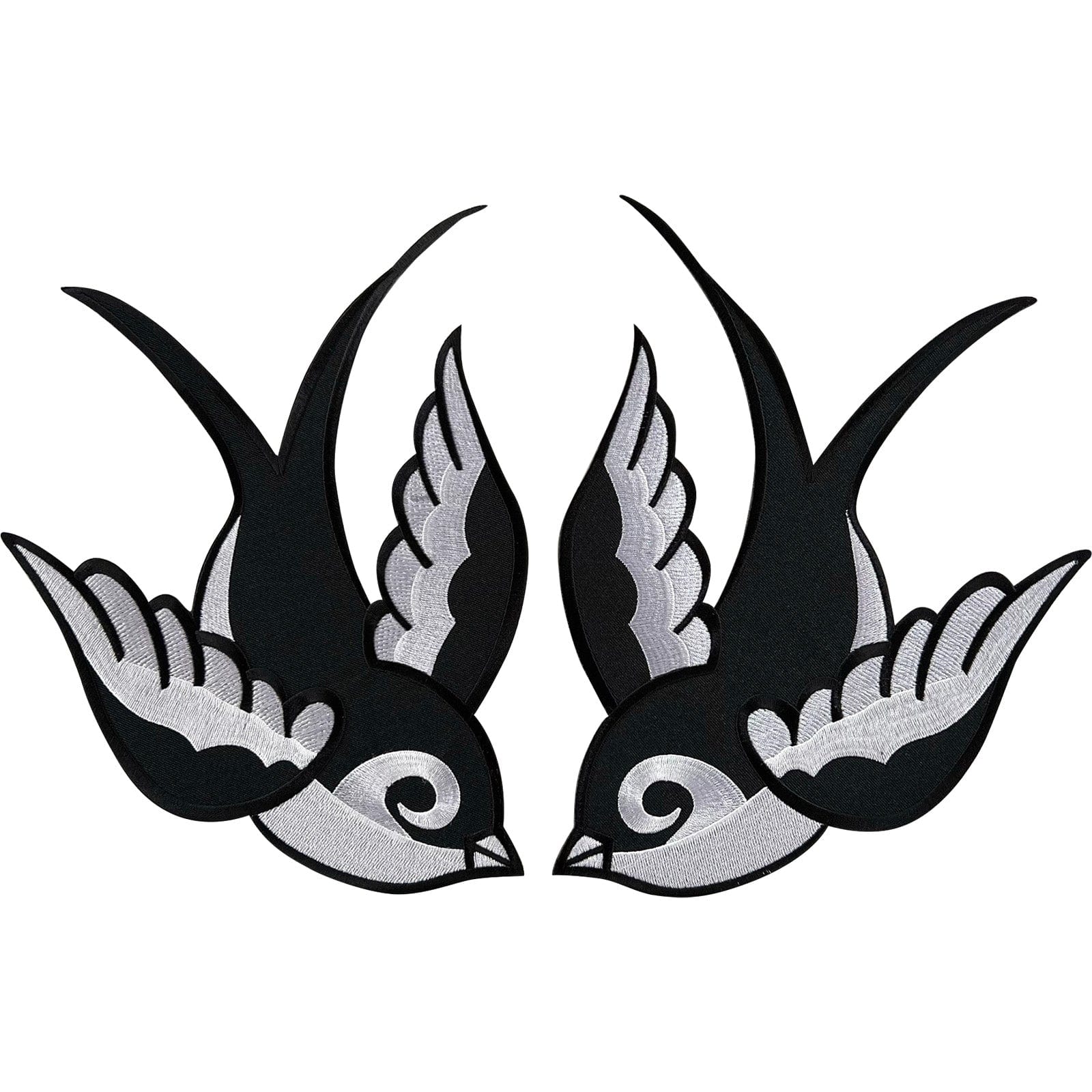 Large Pair Of Black White Swallow Bird Patches Iron Sew On Big Embroidery Badges