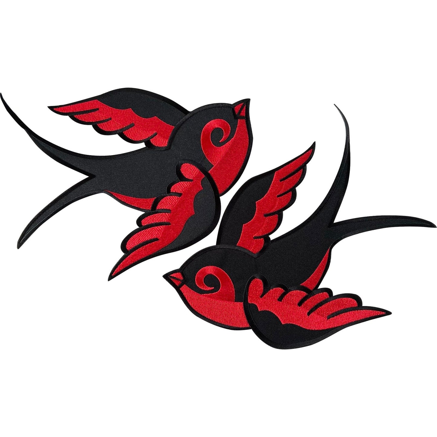 Large Pair Of Red Black Swallow Bird Patches Iron Sew On Big Embroidered Badges