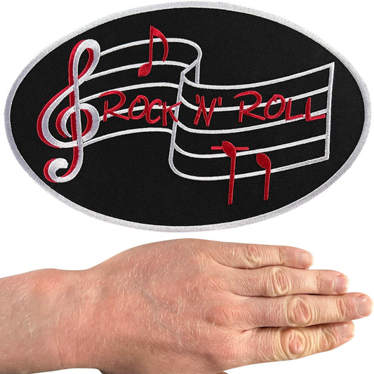Large Rock and Roll Music Notes Patch Iron Sew On Clothes Big Embroidered Badge