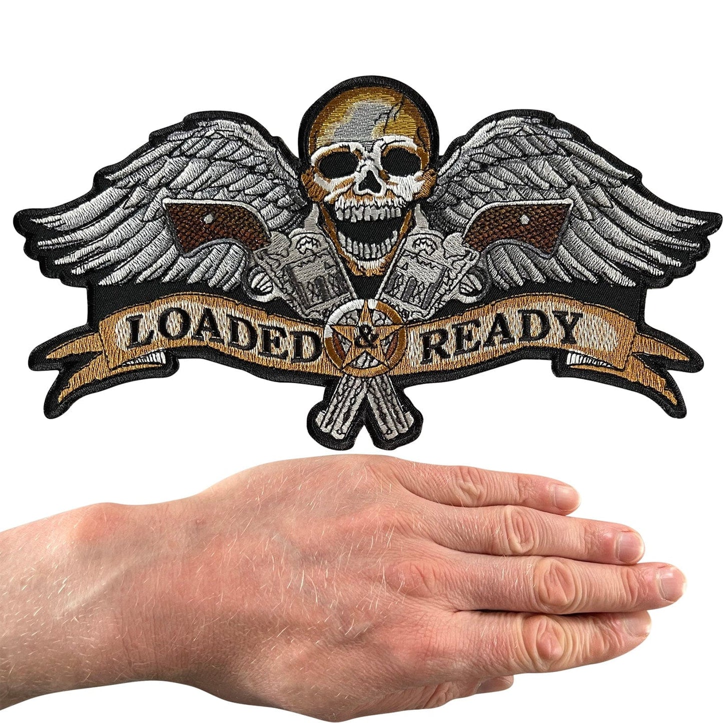 Large Skull Angel Eagle Wings Cowboy Pistols Patch Iron Sew On Embroidered Badge