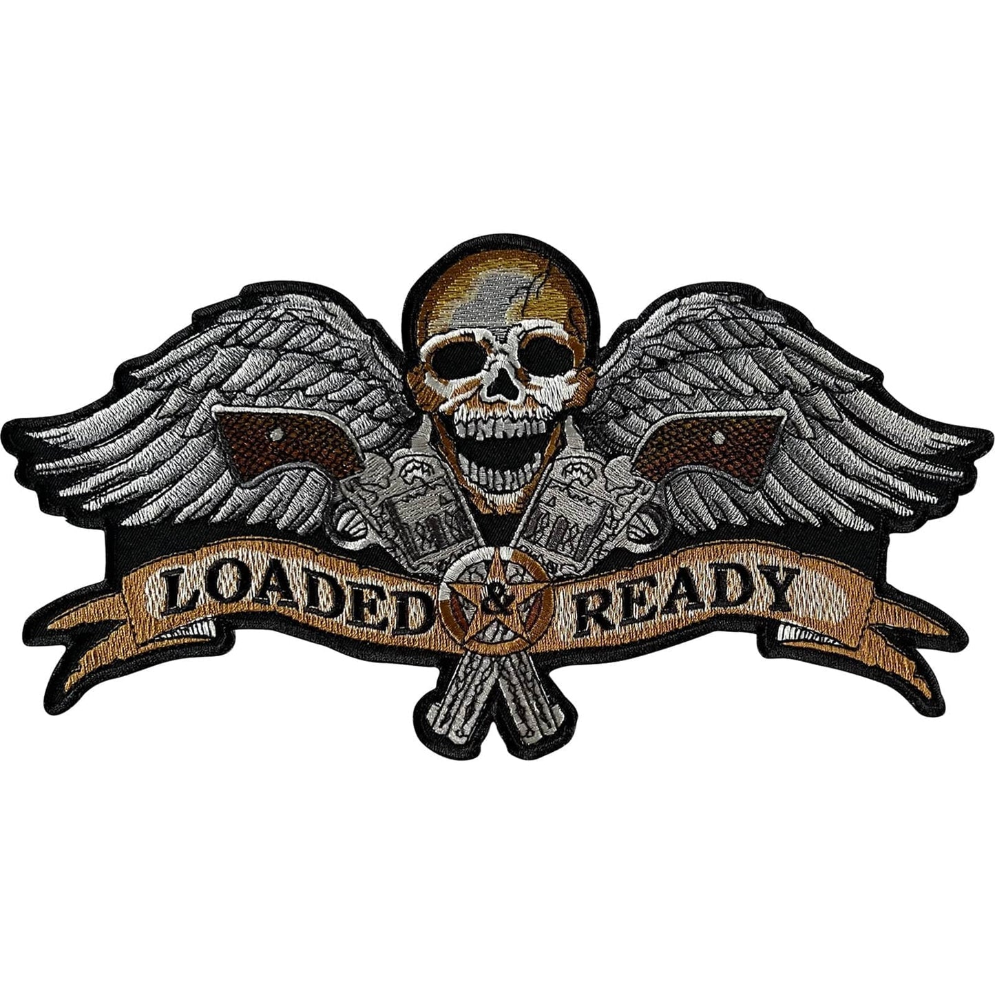 Large Skull Angel Eagle Wings Cowboy Pistols Patch Iron Sew On Embroidered Badge