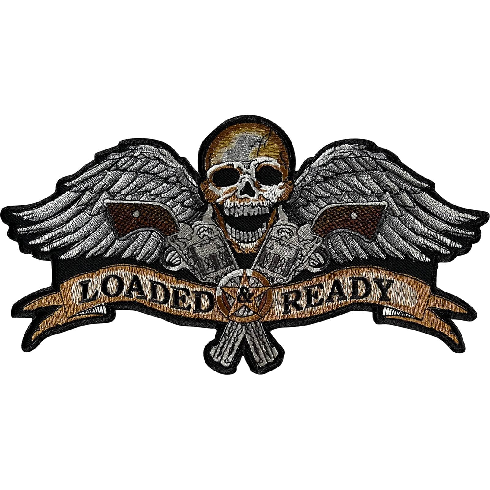 Large Skull Angel Eagle Wings Cowboy Pistols Patch Iron Sew On Embroidered Badge