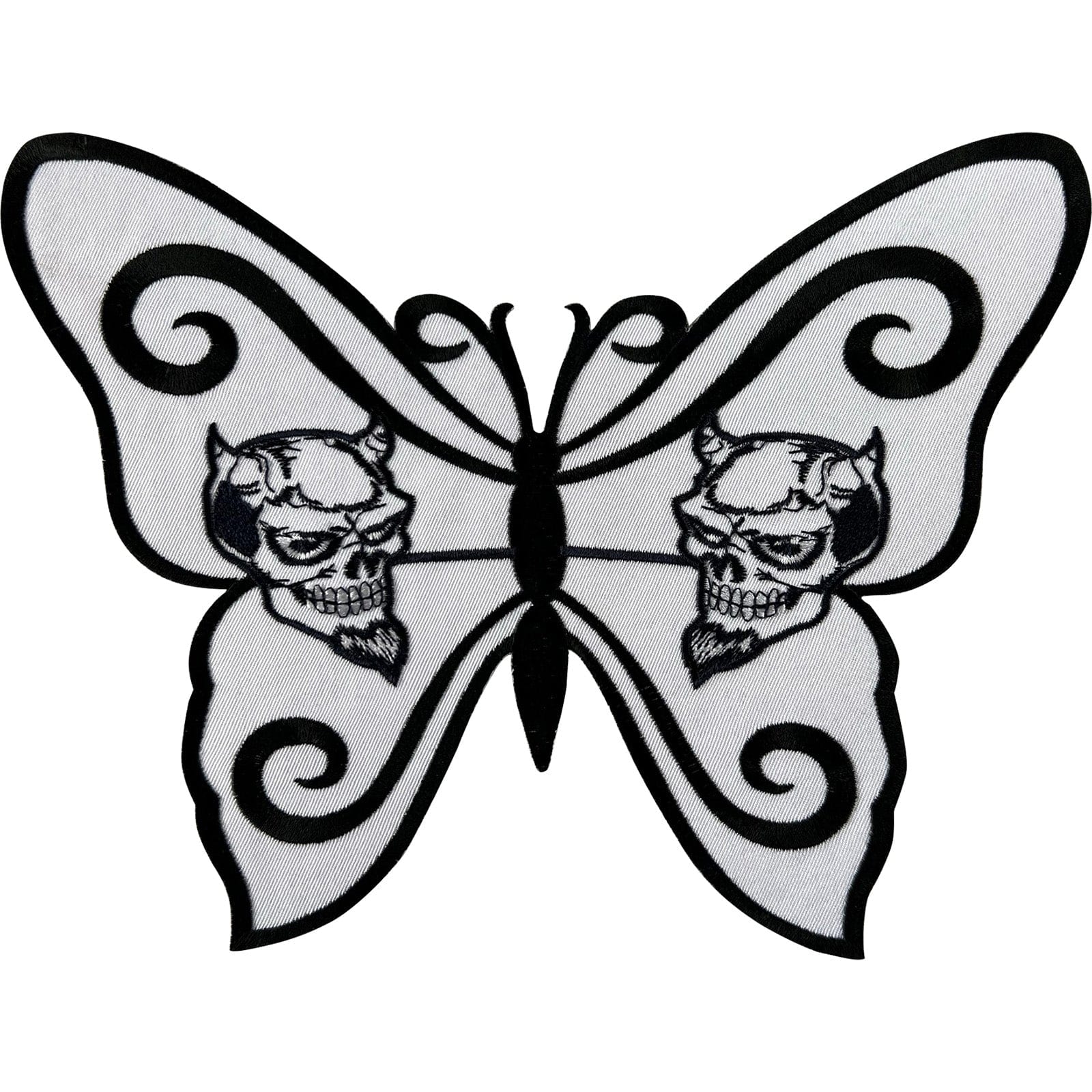 Large Skull Devil White Butterfly Patch Iron Sew On Cloth Big Embroide