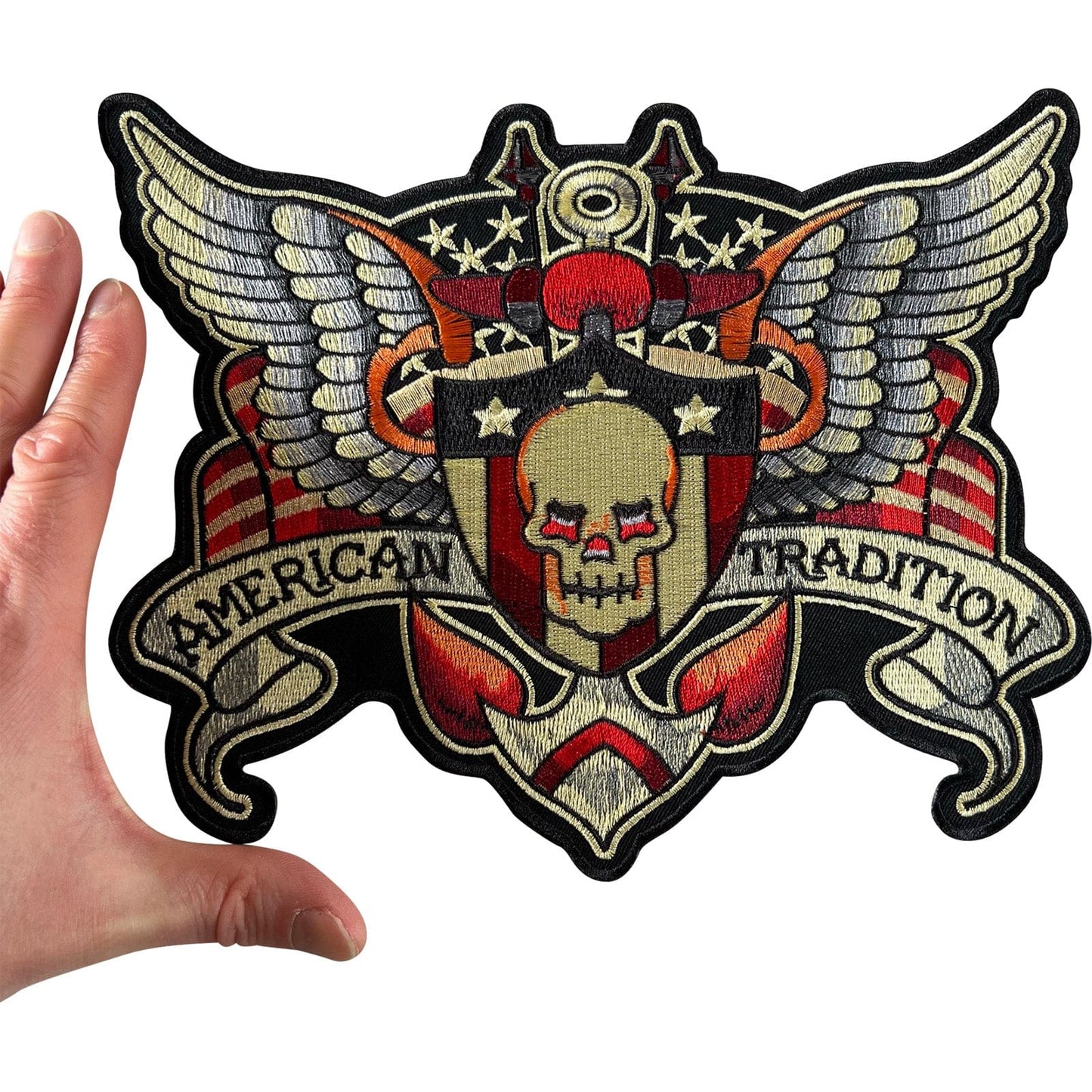 Large Skull Wings American Tradition Patch Iron On Sew On Big Embroidered Badge