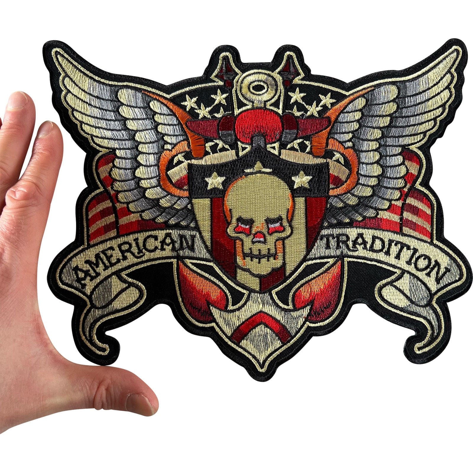 Large Skull Wings American Tradition Patch Iron On Sew On Big Embroidered Badge