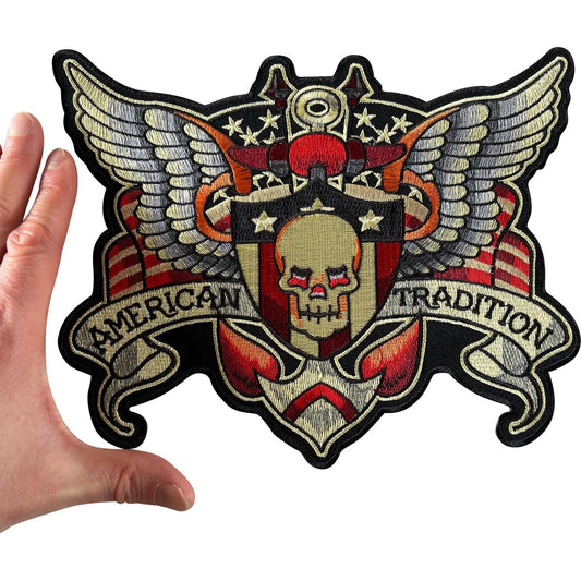 Large Skull Wings American Tradition Patch Iron On Sew On Big Embroidered Badge