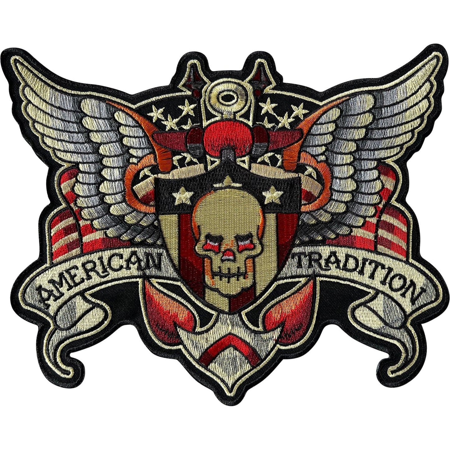 Large Skull Wings American Tradition Patch Iron On Sew On Big Embroidered Badge