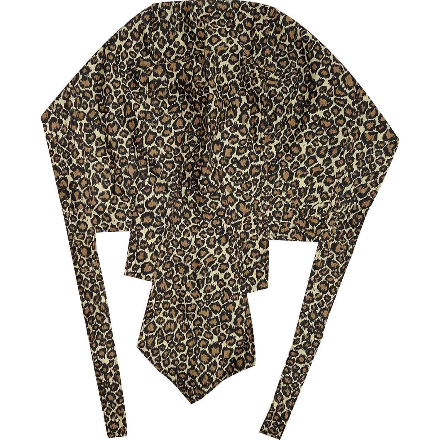 Leopard Print Pre Tied Cream Brown Black Bandana Chef Skull Cap Sun Gym Bike Hat