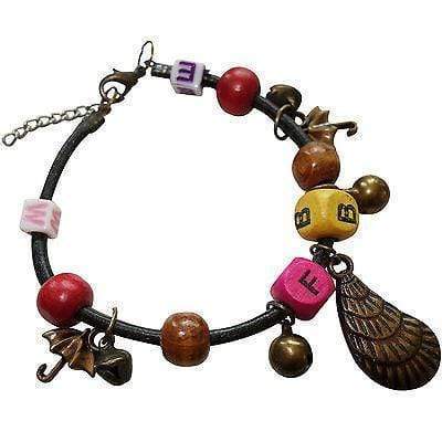 Letters F B E M Shell Umbrellas Wood Beads Bells Charm Bracelet Wristband Bangle