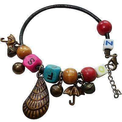 Letters F S O Z Shell Umbrellas Wood Beads Bells Charm Bracelet Wristband Bangle Letters F S O Z Shell Umbrellas Wood Beads Bells Charm Bracelet Wristband Bangle
