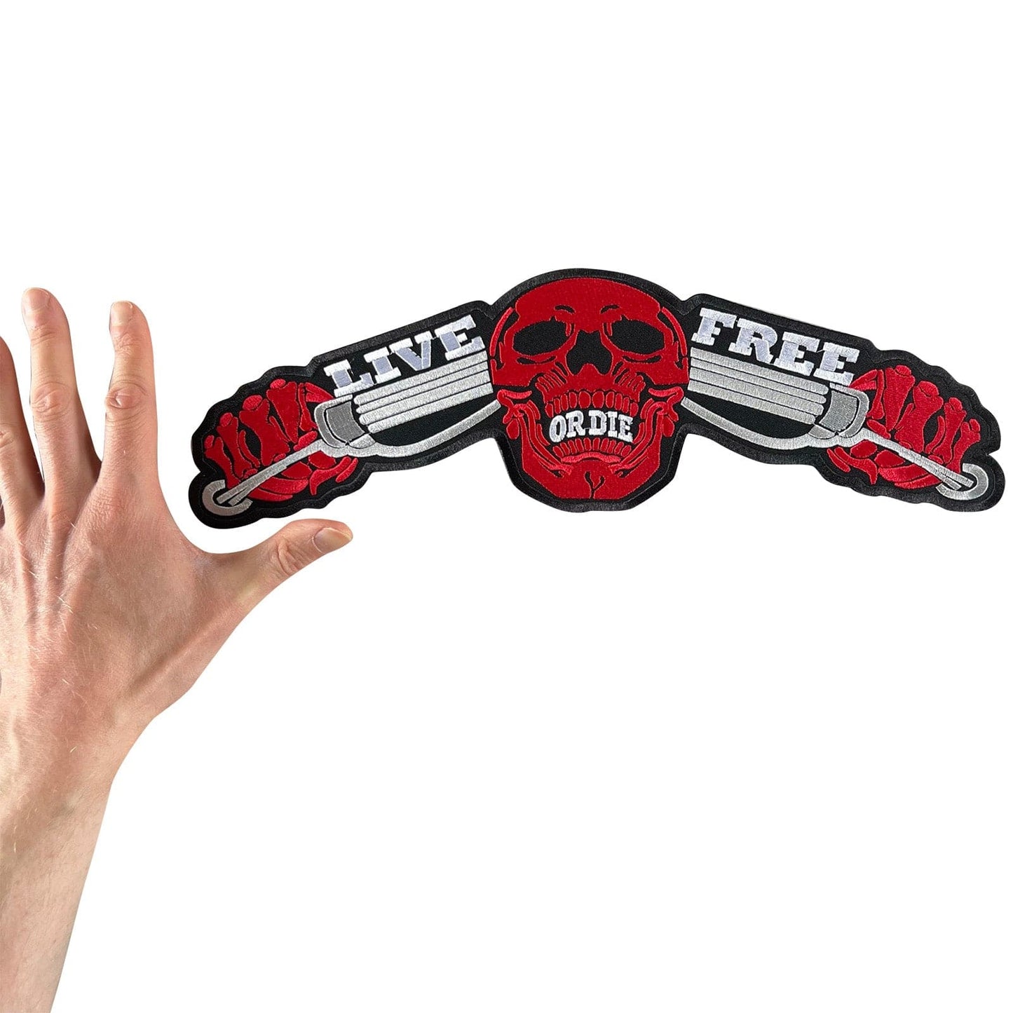 Live Free Skull Big Large Iron Sew On Patch Motorbike Jacket Embroidered Badge