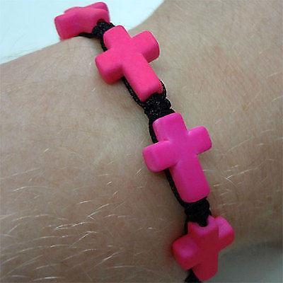 Neon Pink Jesus Cross Wristband Bracelet Bangle Womens Mens Girls Boys Jewellery Neon Pink Jesus Cross Wristband Bracelet Bangle Womens Mens Girls Boys Jewellery