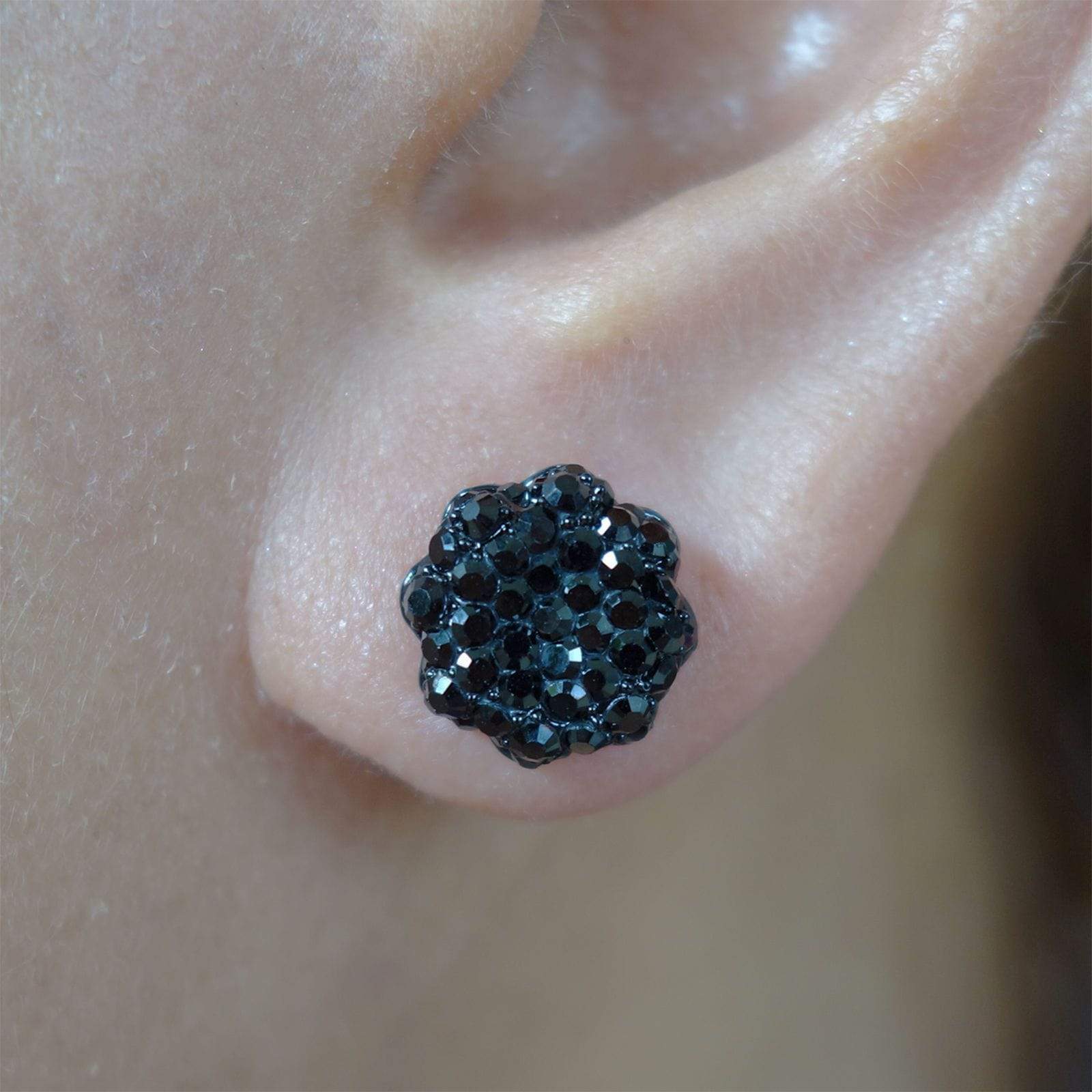 Pair 925 Sterling Silver Black Crystal Earrings Ladies Girls Ear Studs Jewellery