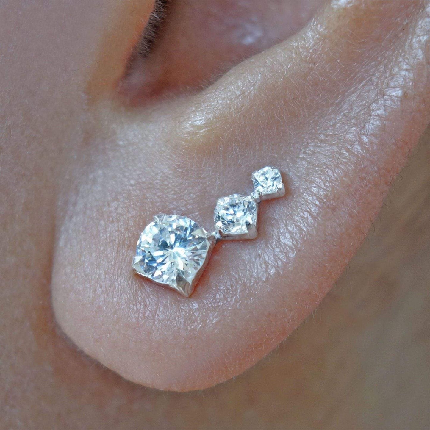 Pair 925 Sterling Silver Crystal Ear Cuff Stud Earrings Womens Cuffs Jewellery