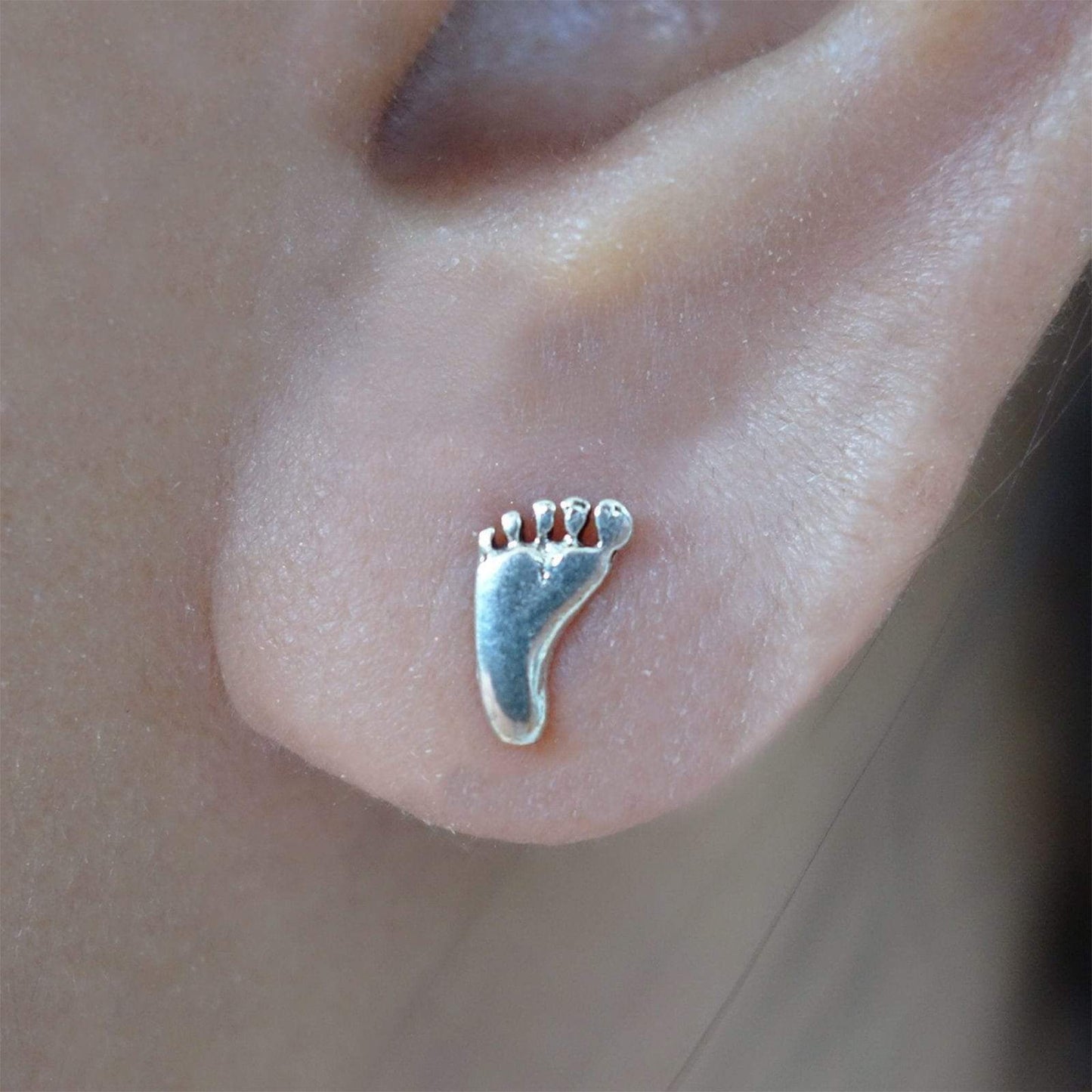 Pair 925 Sterling Silver Feet Earrings Foot Ear Studs Women Girls Stud Jewellery