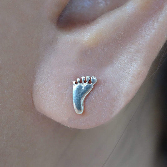 Pair 925 Sterling Silver Feet Earrings Foot Ear Studs Women Girls Stud Jewellery