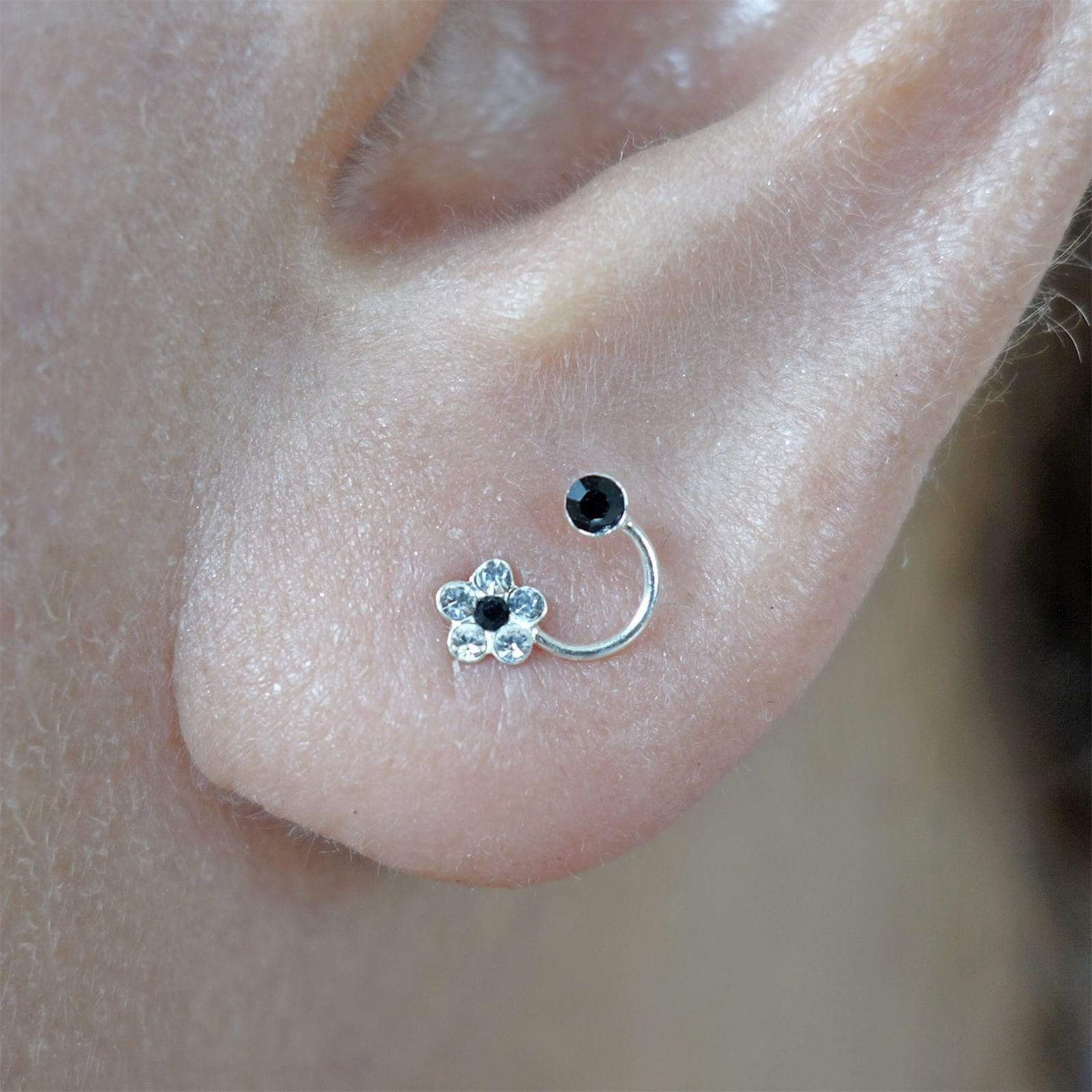 Pair 925 Sterling Silver Flower Stud Earrings Black Crystal Ear Studs Jewellery Pair 925 Sterling Silver Flower Stud Earrings Black Crystal Ear Studs Jewellery