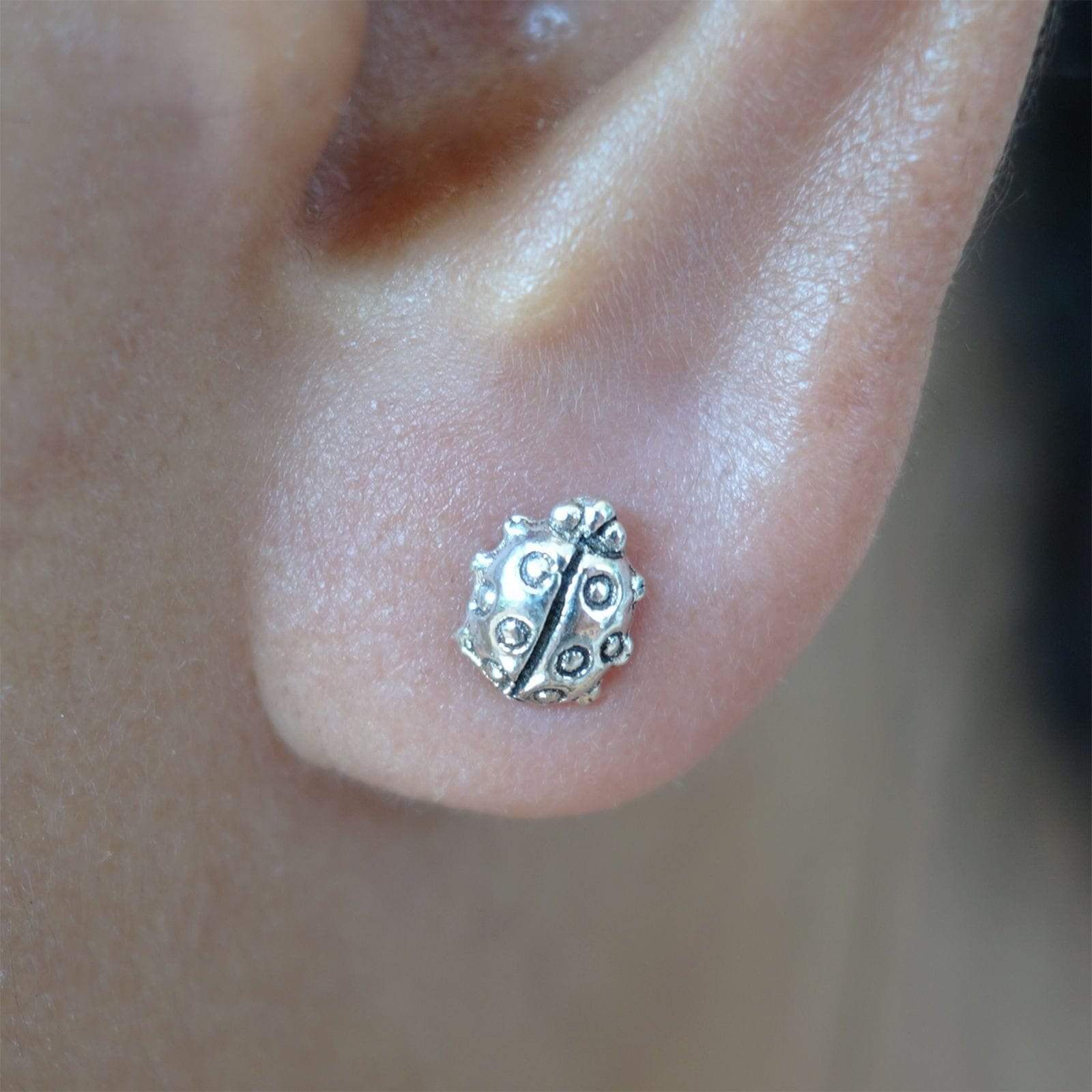 Pair 925 Sterling Silver Ladybird Earrings Ear Studs Womens Girls Stud Jewellery