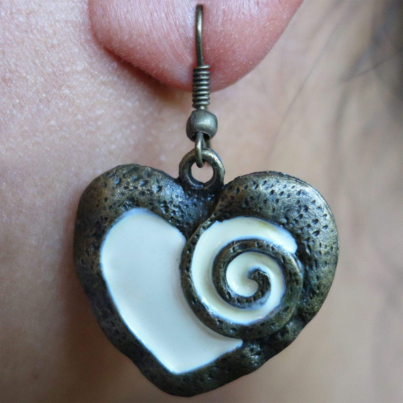 Pair Hook Dangle Drop Heart Earrings Studs White Bronze Womens Girls Jewellery