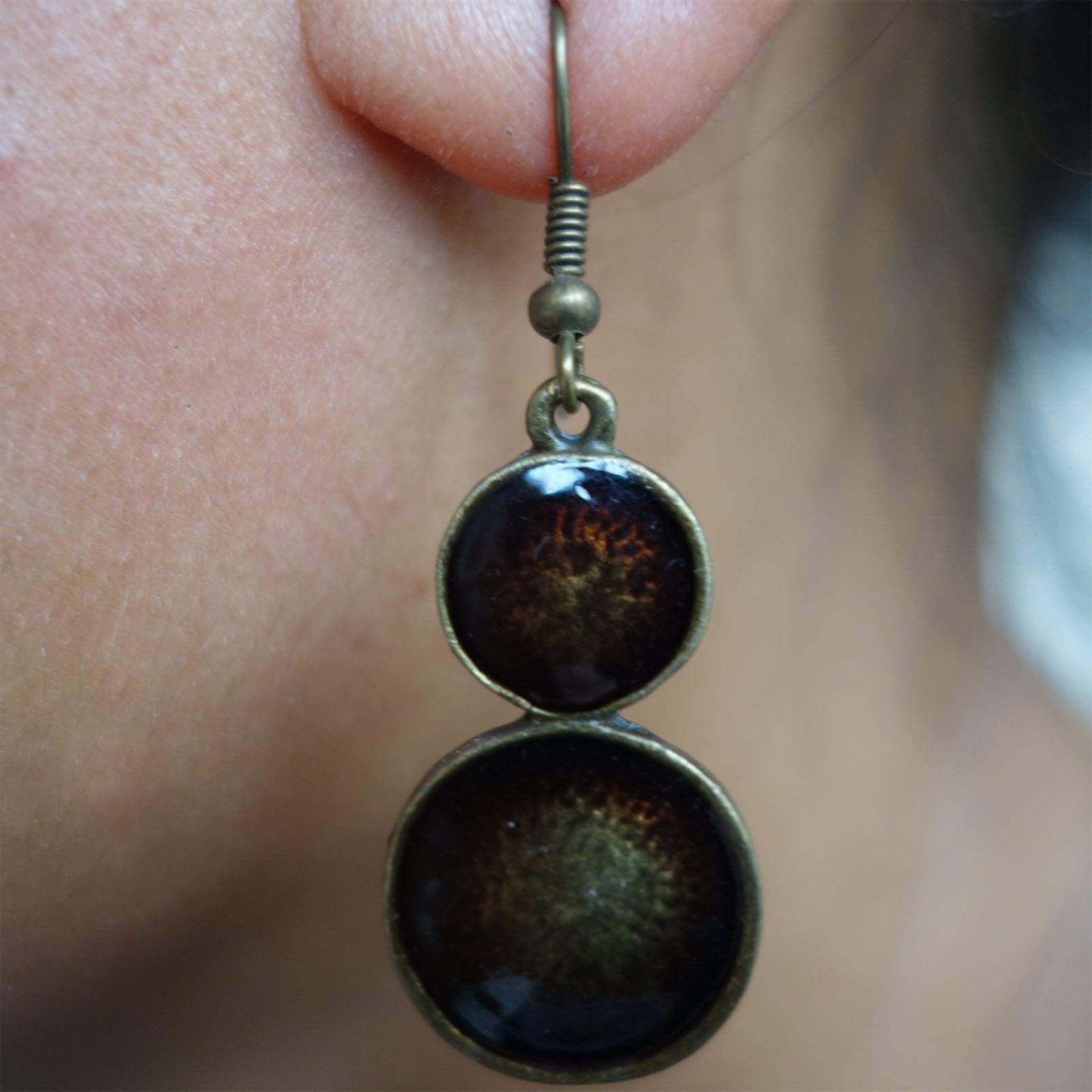 Pair Hook Drop Dangle Earrings Studs Black Bronze Womens Girls Ladies Jewellery