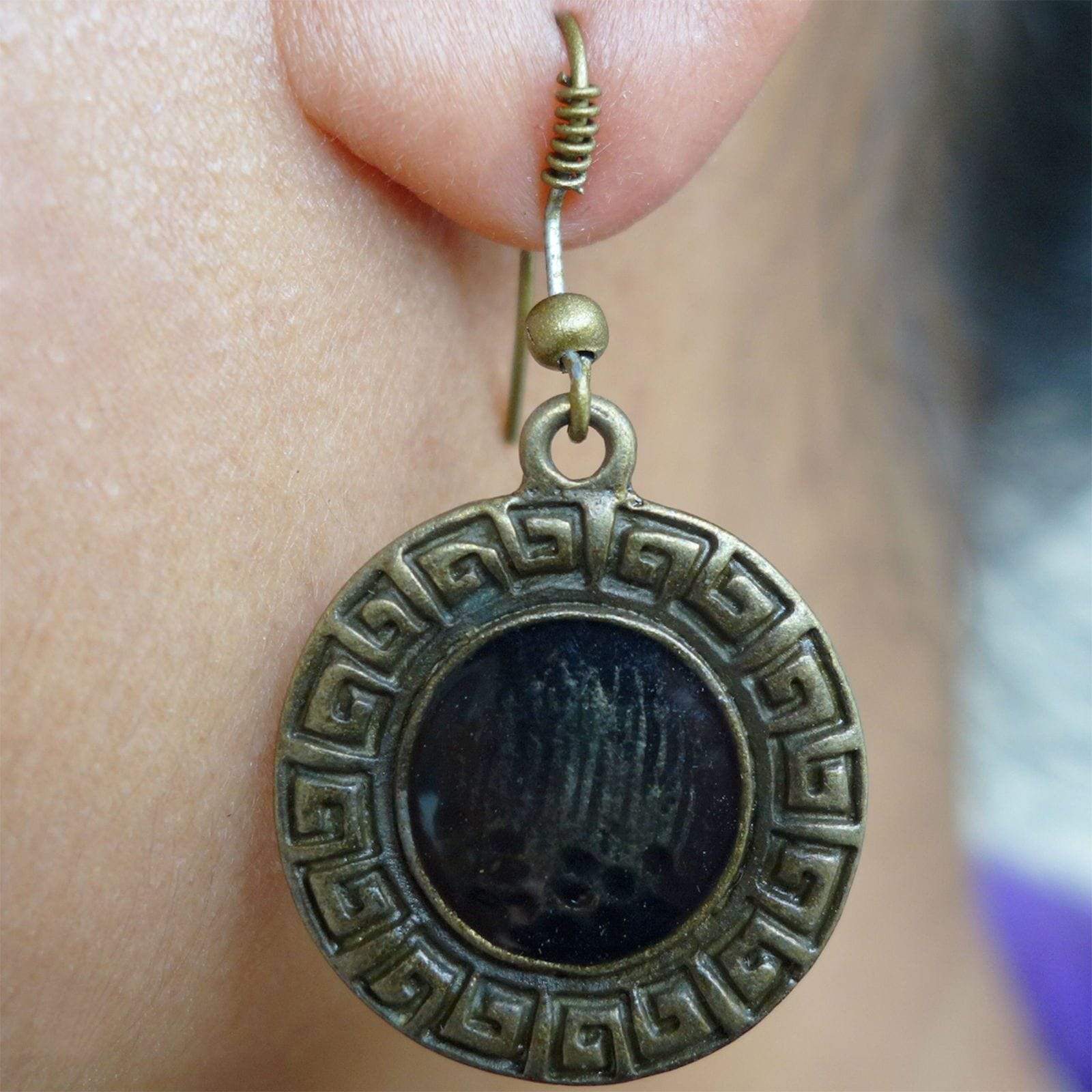 Pair Hook Drop Dangle Earrings Studs Black Bronze Womens Girls Tribal Jewellery