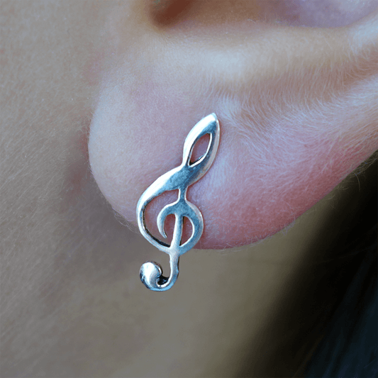 Pair of 925 Sterling Silver Music Note Stud Earrings Ear Studs Jewellery Jewelry