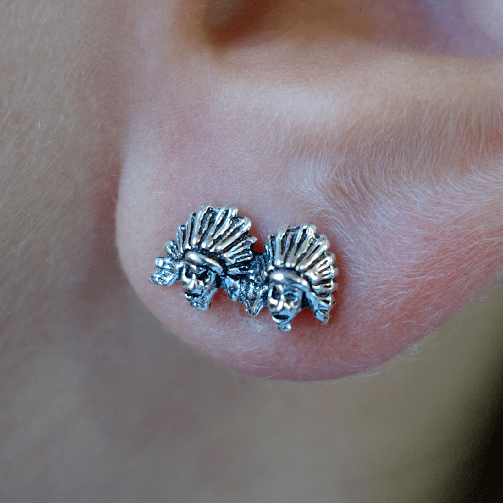 Pair of 925 Sterling Silver Native American Indian Earrings Ear Studs Jewellery